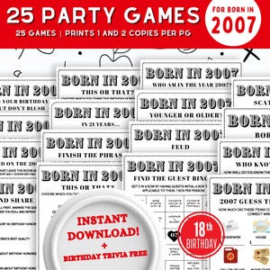 Born in 2007 Games , 18th Birthday Party Games Bundle | 18th Birthday Games Bundle & 2007 Trivia , 18th Birthday Ideas , 2007 birthday games