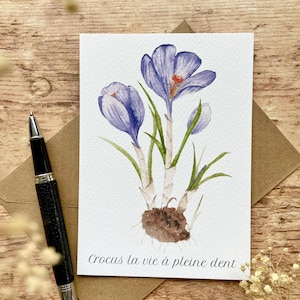 Carte "Crocus la vie à pleine dent" + enveloppe kraft - carterie - papeterie déco