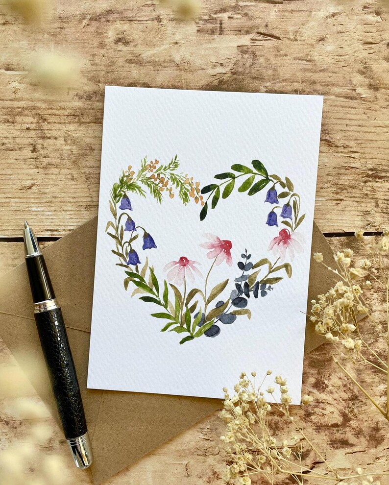 Carte Cœur fleuri + enveloppe kraft - carterie - papeterie déco image 1