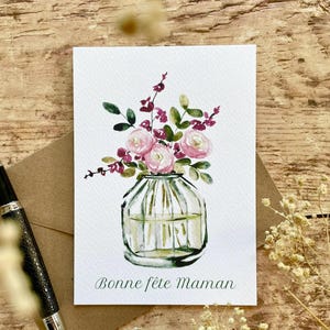 Carte Bouquet Bonne fête Maman + enveloppe kraft - carterie - papeterie déco