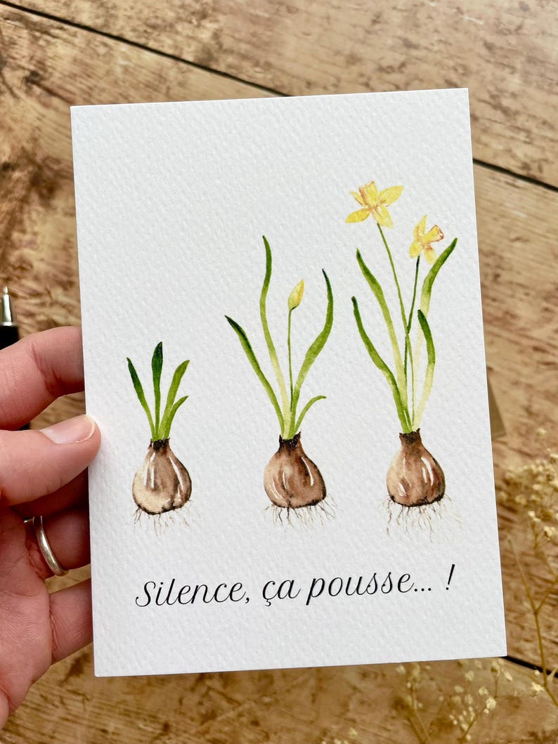 Carte "Silence ça pousse !" - Bulbe de Narcisse + enveloppe kraft - carterie - papeterie déco image 5