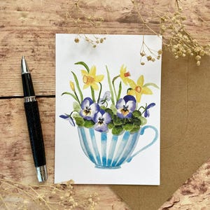 Carte Tea time fleurie + enveloppe kraft - carterie - papeterie déco