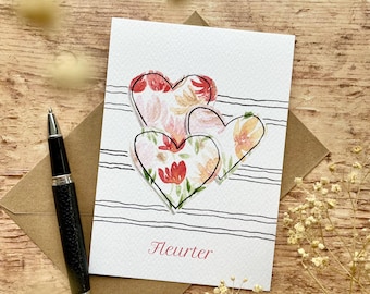 Carte "Fleurter"- Saint Valentin + Enveloppe kraft - carterie - papeterie déco