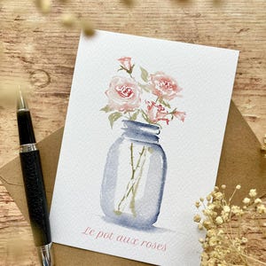 Carte "Pot aux roses" - Mason Jar + enveloppe kraft - carterie - papeterie déco