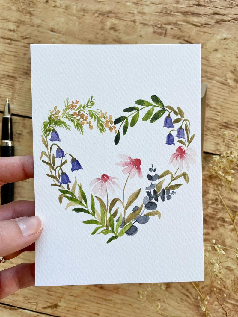Carte Cœur fleuri + enveloppe kraft - carterie - papeterie déco image 4