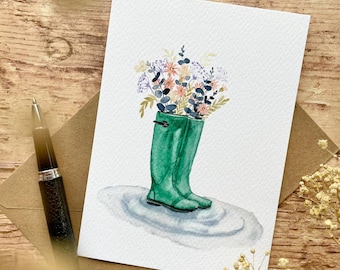 Carte Bottes fleuries + enveloppe kraft - carterie - papeterie déco