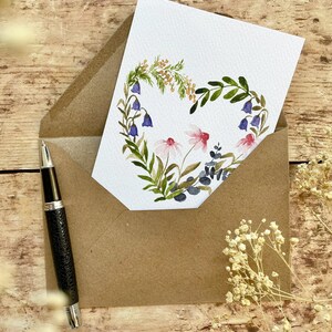 Carte Cœur fleuri + enveloppe kraft - carterie - papeterie déco image 2