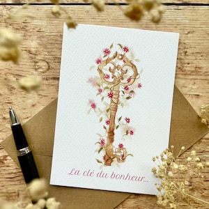 Carte "La clé du bonheur" + enveloppe kraft - carterie - mariage - papeterie déco