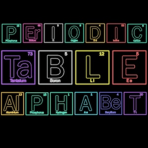 Tableau périodique des cliparts alphabet lueur Scrapbooking numérique ensemble papier imprimable | Papier numérique | Arc-en-ciel | Sciences | Papier numérique | Éléments