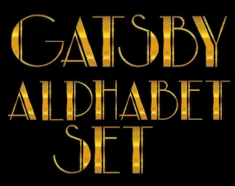 Gatsby Alphabet Clipart Scrapbooking Digital Set Printable Paper | Digital Paper | 1920s | Gold |  | Sparkly | Art Deco | 1930s