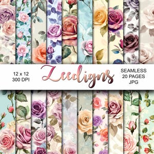 Shabby Chic Roses Seamless Digital Scrapbook Printable Paper | Digital Paper | Rose Romantic Floral Vintage Junk Journal Flower