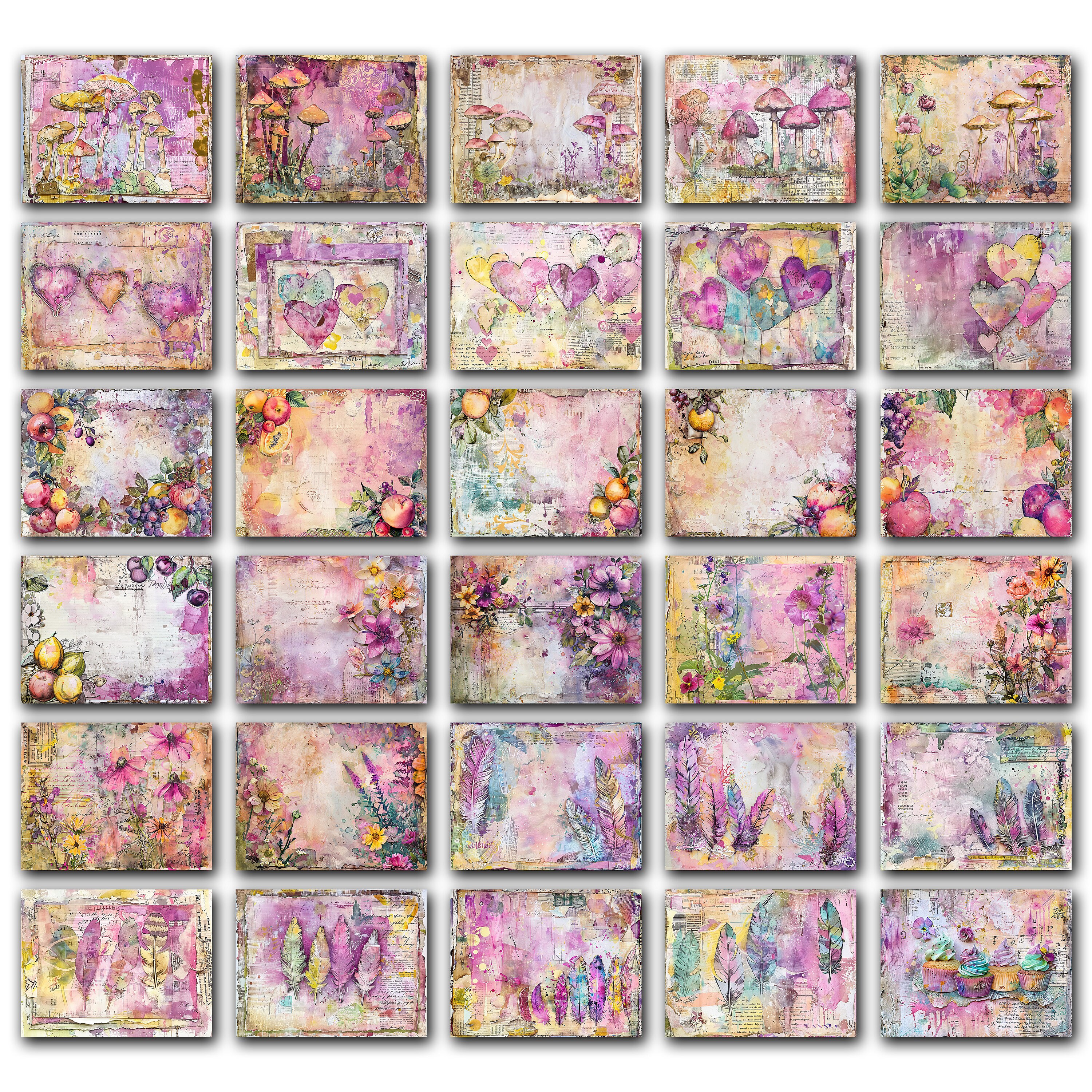 Watercolor Junk Journal Double Pages | Digital Scrapbook Pages