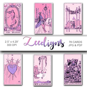 Pink Lila Tarot Karten 78 Deck - Sofortiger digitaler Download - Rider Taile Smith - Tarot Karten Deck - Pink Lila Tarot Deck - JPG PDF