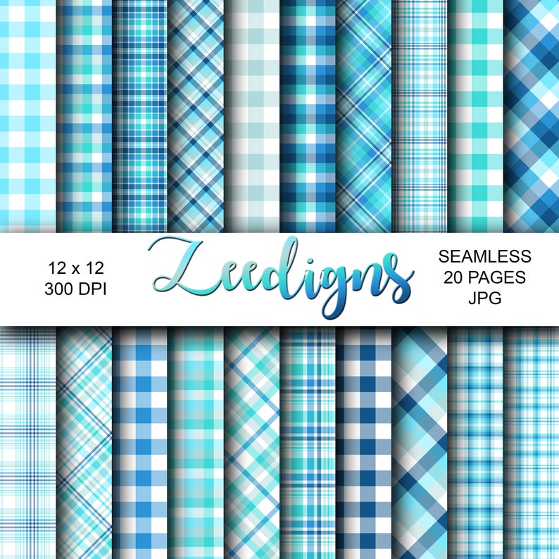 Water Blue Plaids Seamless Digital Scrapbook Printable Paper | Etsy