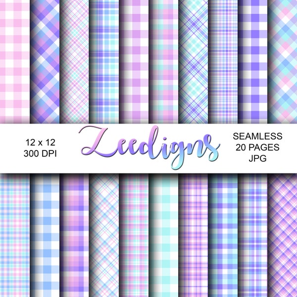 Girly Plaids Seamless Digital Scrapbook Printable Paper | Digital | Easter Plaid | Spring Plaids | Pink | Purple | Blue | Pattern | Gingham