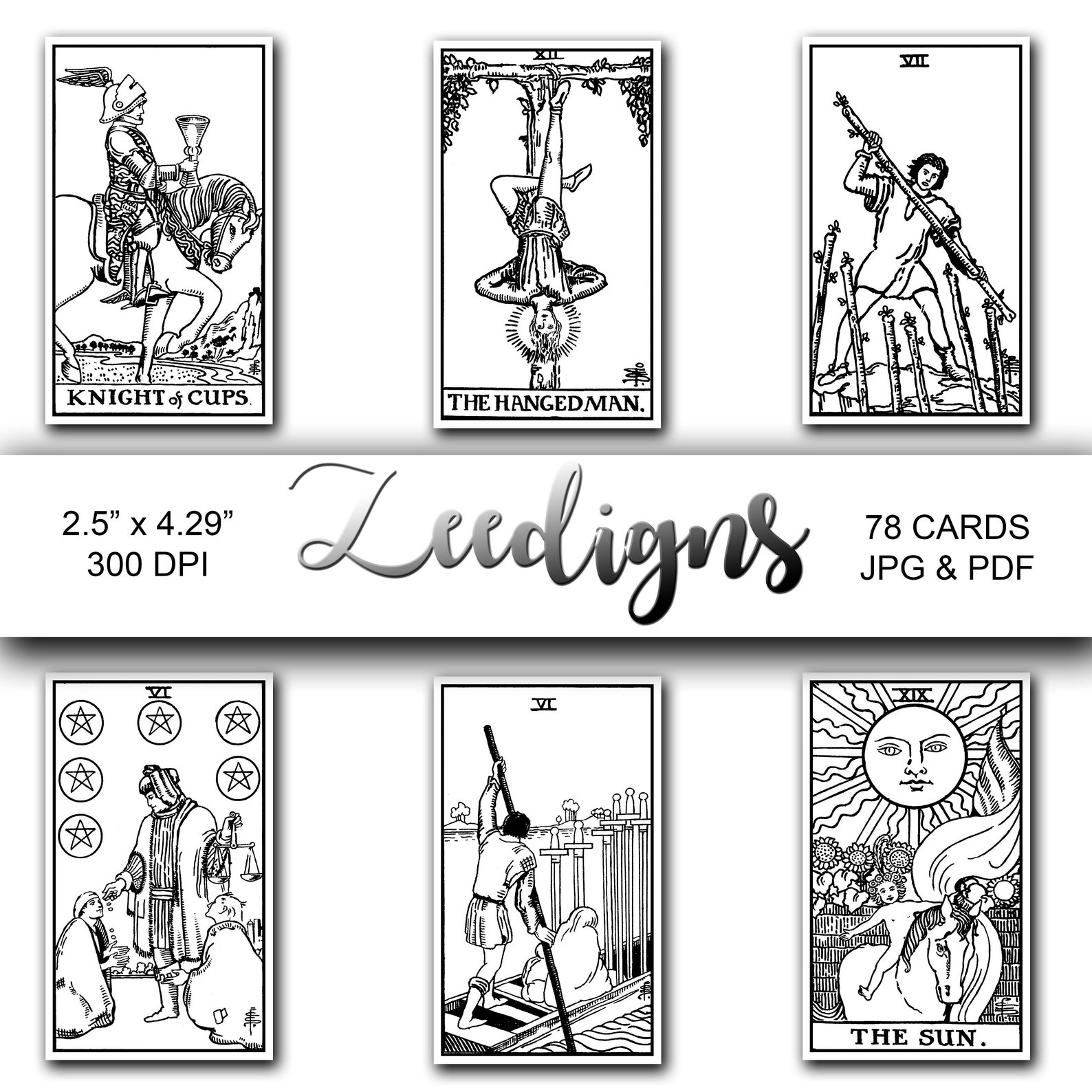 Color in Tarot Cards 78 Deck Instant Digital Download Rider Waite Smith ...