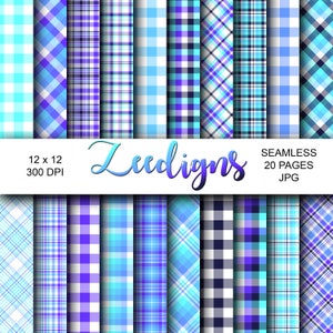 Twilight Plaids Seamless Digital Scrapbook Printable Paper | Digital | Night Time Plaids | Blue Plaid | Purple | Sunset | Gingham Pattern