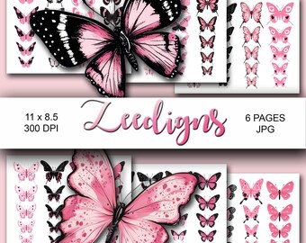 Pink Vintage Butterflies Fussy Cutting Images Ephemera for Junk Journals, Bullet Journals Scrapbook, Decoration Journaling Cards Paper Craft