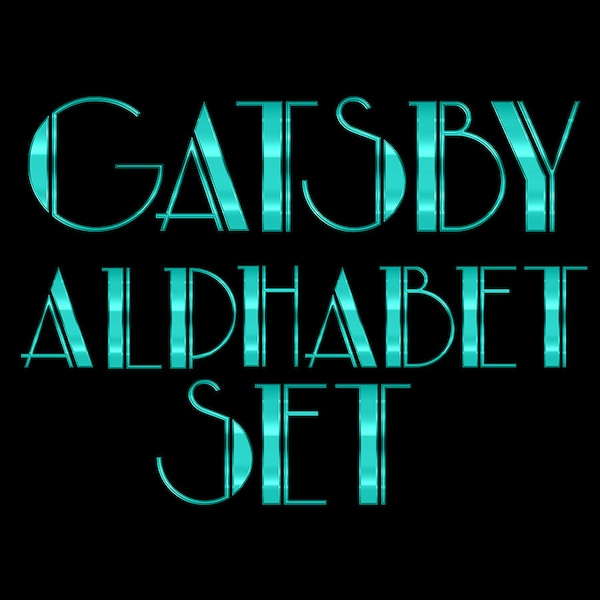 Turquoise Gatsby Alphabet Clipart Scrapbooking Digital Set Printable Paper | Digital Paper | 1920s | Turquoise | Sparkly | Art Deco | 1930s