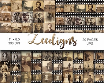 Vintage Photo Strips Junk Journal Printable Pages, Ephemera, Vintage People, Bullet Journals, Scrapbook, Images and Photos Journaling Cards