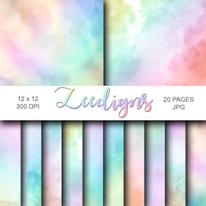 Rainbow Pastel Watercolor Digital Scrapbook Printable Paper | Pastel Wedding Paper | Pastel Gradient | Ombre Wallpaper | Pastel Background
