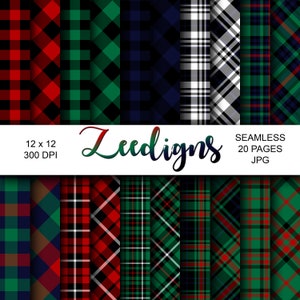Papier imprimable Scrapbooking numérique sans couture de Noël Plaids 2 | Numérique | Plaids Vichy | Plaids des Fêtes | Plaid écossais | Motif à carreaux