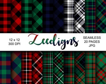 Papel imprimible para álbum de recortes digital sin costuras con cuadros navideños 2 / Digital / Cuadros de cuadros vichy / Cuadros festivos / Cuadros escoceses / Patrón de cuadros