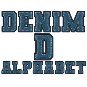 Denim ljusblå alfabetet Clipart scrapbook digital set utskrivbara pappersbokstäver PNG denim jeans lapp blå sömmar stygn mörkblå