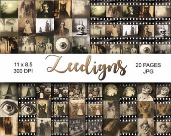 Halloween Vintage Photo Strips Junk Journal Printable Pages, Ephemera, Vintage People, Bullet Journals, Scrapbook, Images and Photos