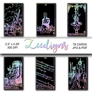 Jeu de 78 cartes de tarot arc-en-ciel pastel - téléchargement numérique instantané - cavalier Waite Smith - jeu de tarot imprimable - JPG et PDF - clipart tarot