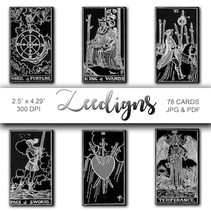 Schwarzweiße Tarot Karten 78 Deck - Sofortiger digitaler Download - Rider Taile Smith - Tarot Karten Deck - JPG und PDF - Tarot Clipart