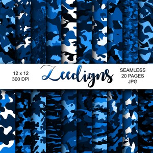 Camouflage Seamless Blue Digital Scrapbook Printable Paper | Digital Paper | Camo Pattern | Military | Army | Marines | Hunting | Royal