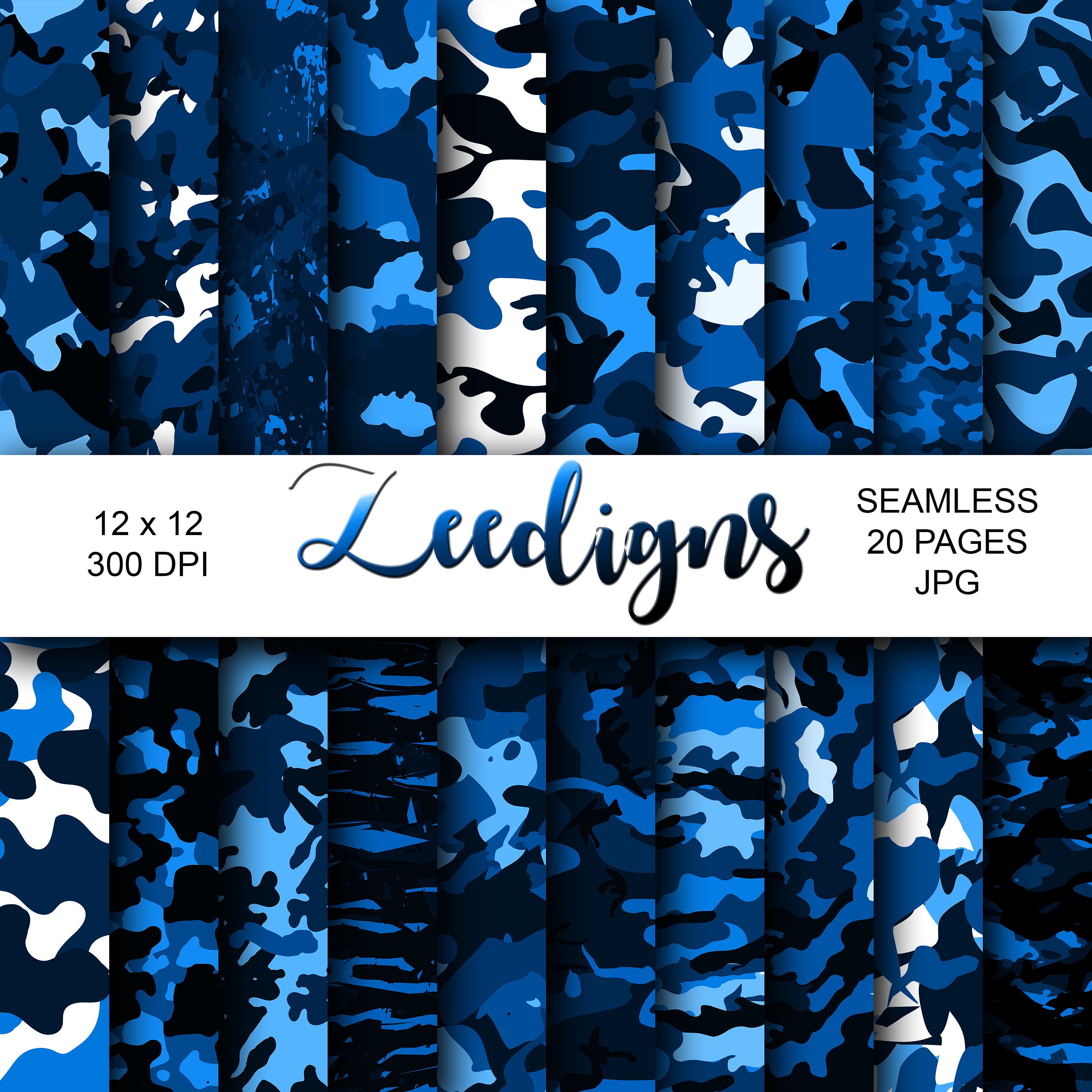 Camouflage Seamless Blue Digital Scrapbook Printable Paper - Etsy
