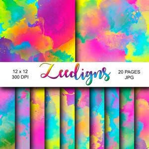 Bright Watercolor Digital Scrapbook Printable Paper | Rainbow Watercolor | Wedding Paper | Colorful Gradient | Ombre Wallpaper |  Background