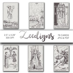 Watercolor Paper Tarot Cards 78 Deck - Instant Digital Download - Rider Waite Smith - Printable Tarot Deck - Cream Tarot Deck - JPG PDF