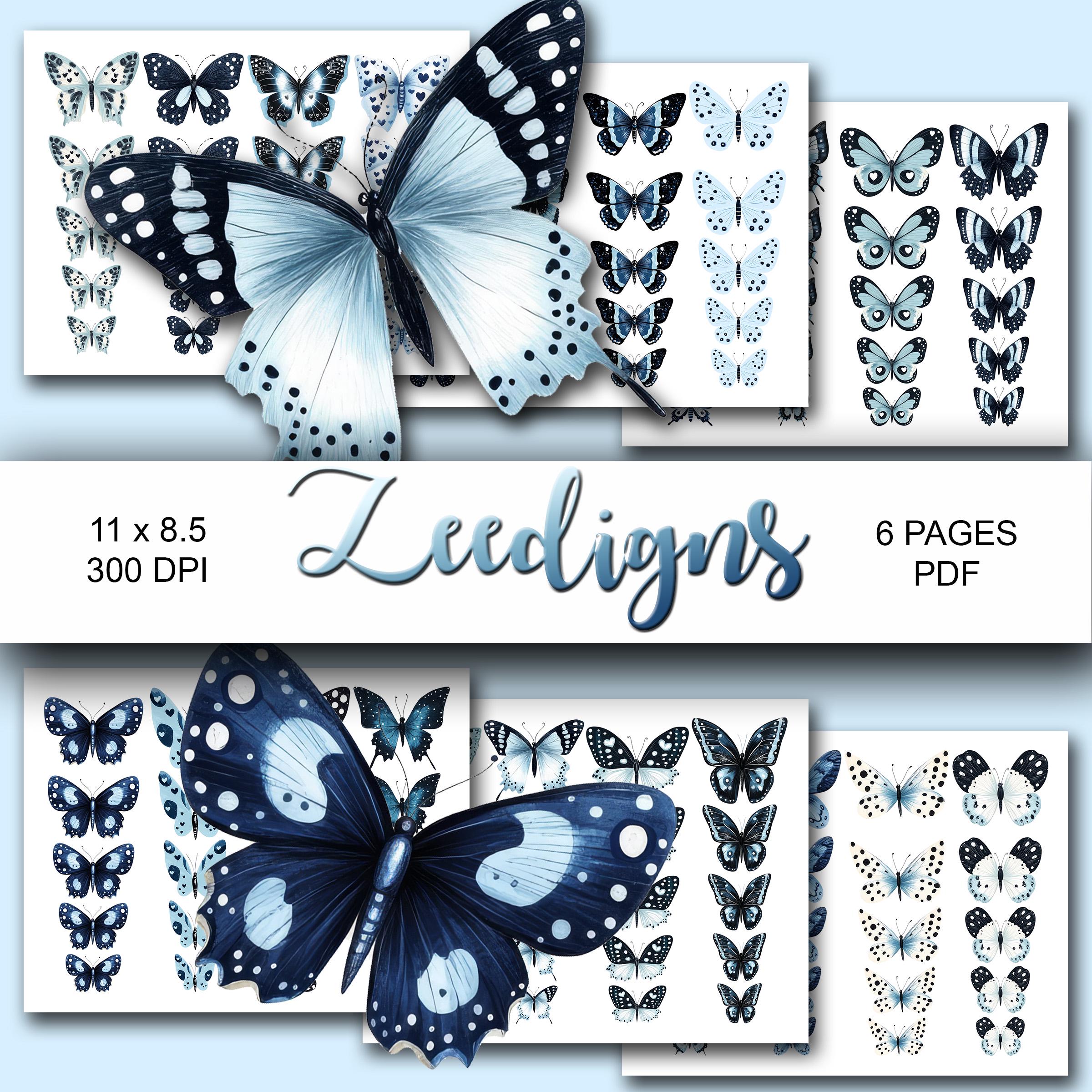 Blue Vintage Butterflies Fussy Cutting Images Ephemera for Junk Journals, Bullet Journals Scrapbook, Decoration Journaling Cards Paper Craft