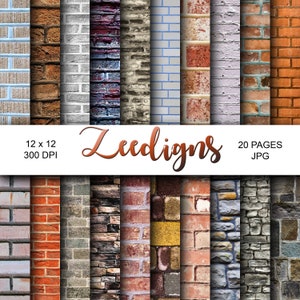 Bricks Digital Scrapbooking Papier imprimable | Papier numérique | Pierres | Roches | Mur | Texture des murs | Pierres colorées |