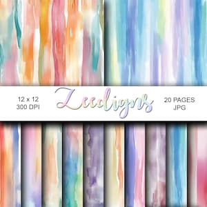 Watercolor Stripes Digital Scrapbook Printable Paper | Stipes and Lines Paper | Colorful Gradient | Ombre Wallpaper | Pastel Background