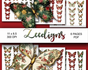 Christmas Vintage Butterflies Fussy Cutting Images Ephemera for Junk Journals, Bullet Journals Scrapbook, Decoration Cards Paper Craft