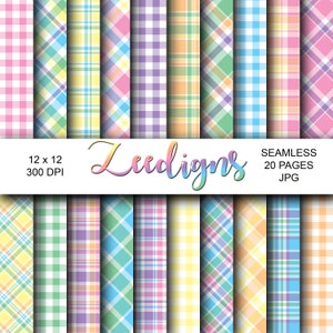 Plaid pastello senza soluzione di continuità album digitale stampabile carta / carta digitale / Pasqua / Plaid primaverili / Plaid morbidi / colorati / motivo a quadri
