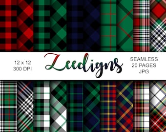 3 cuadros navideños sin costuras, papel imprimible para álbum de recortes digital, digital, cuadros vichy, cuadros escoceses, cuadros navideños, patrón de cuadros