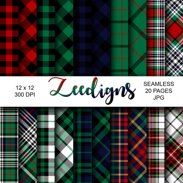 Christmas Plaids 3 Seamless Digital Scrapbook Printable Paper | Digital | Gingham Plaid | Tartan Plaids | Xmas Plaids | Plaid Pattern