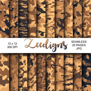 Camouflage Seamless Desert Digital Scrapbook Printable Paper | Digital Paper | Camo Pattern | Military | Army | Marines | Hunting | Brown