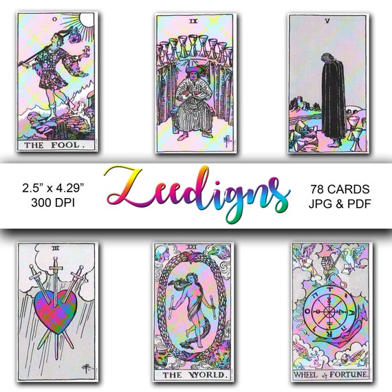 Neon Rainbow Tarot Cards 78 Deck Instant Digital Download Etsy
