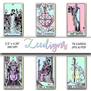 Cartas de Tarô Verde Pastel 78 Deck - Download Digital Instantâneo - Rider Waite Smith - Baralho de Tarô para Imprimir - Baralho de Tarô Rosa Roxo - JPG PDF