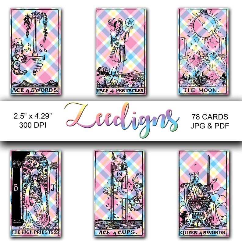 Pastel Plaid Tarot Cards 78 Deck Instant Digital Download Etsy