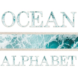 Alfabeto del océano Clipart Scrapbooking Digital Set Papel imprimible / Playa / Mar / Letras / Arena /