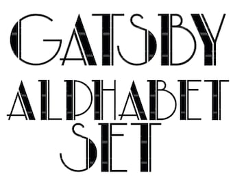 Black Gatsby Alphabet Clipart Scrapbooking Digital Set Printable Paper | Digital Paper | 1920s | Black |  | Sparkly | Art Deco | 1930s