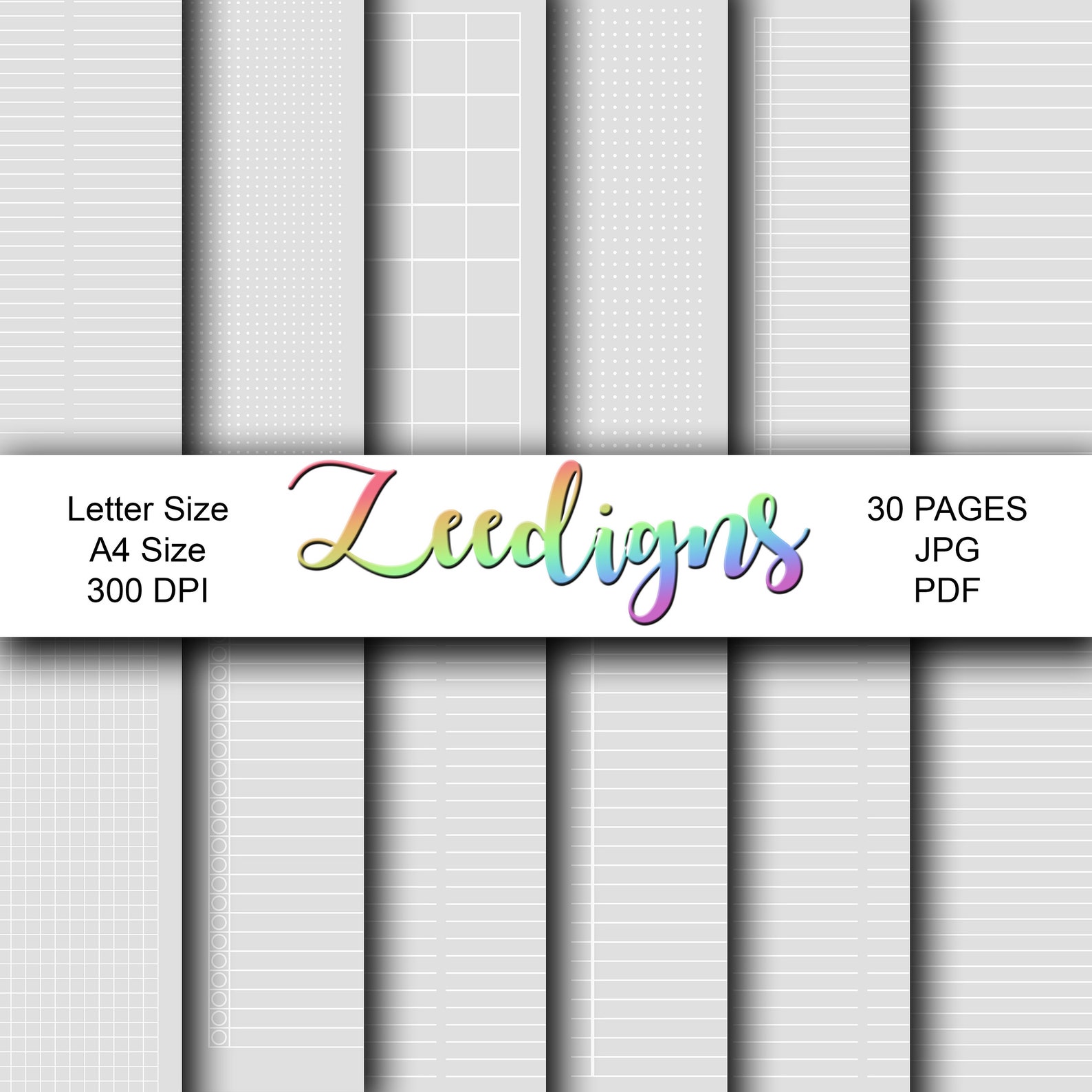 Light Grey Notebook and Writing Printable Paper Digital - Etsy