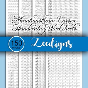 Mountainstream Cursive Handwriting Practice Worksheets Alphabet Improve Hand Lettering Writing Calligraphy Tracing Workbook -PDF & Procreate